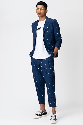 Marine Blue Pinstripes Double-Button Jacket by Genes Lecoanet Hemant Men