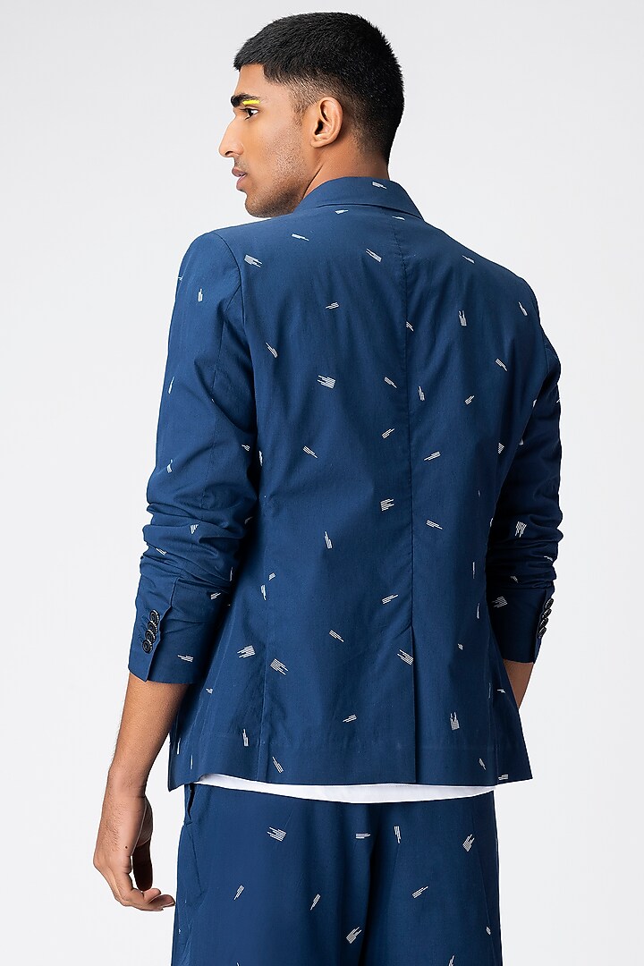 Marine Blue Pinstripes Double-Button Jacket by Genes Lecoanet Hemant Men at Pernia's Pop Up Shop