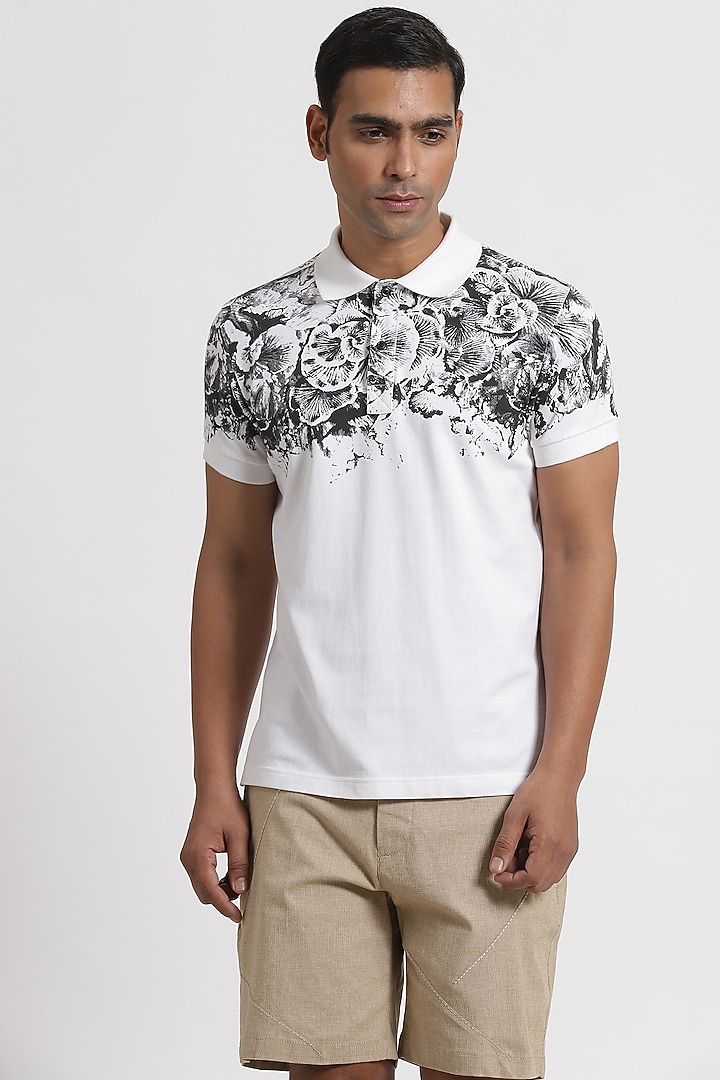 White Cotton Polo T-Shirt by Genes Lecoanet Hemant Men at Pernia's Pop Up Shop