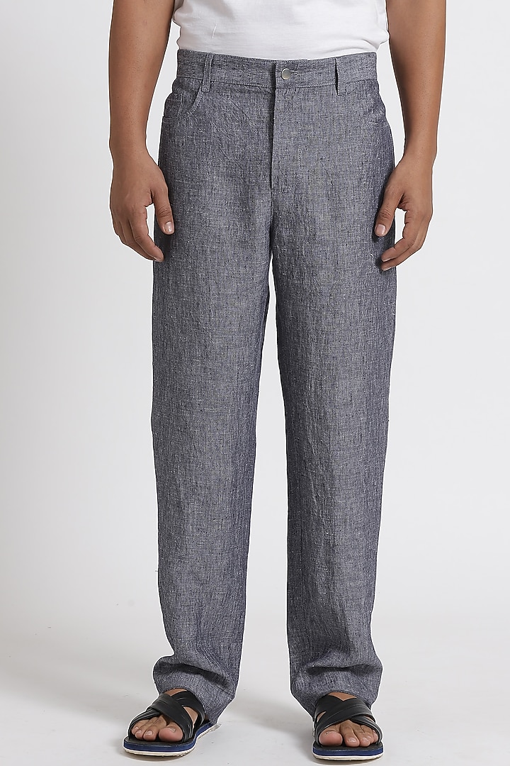 Navy Trousers With Chambray Look by Genes Lecoanet Hemant Men at Pernia's Pop Up Shop