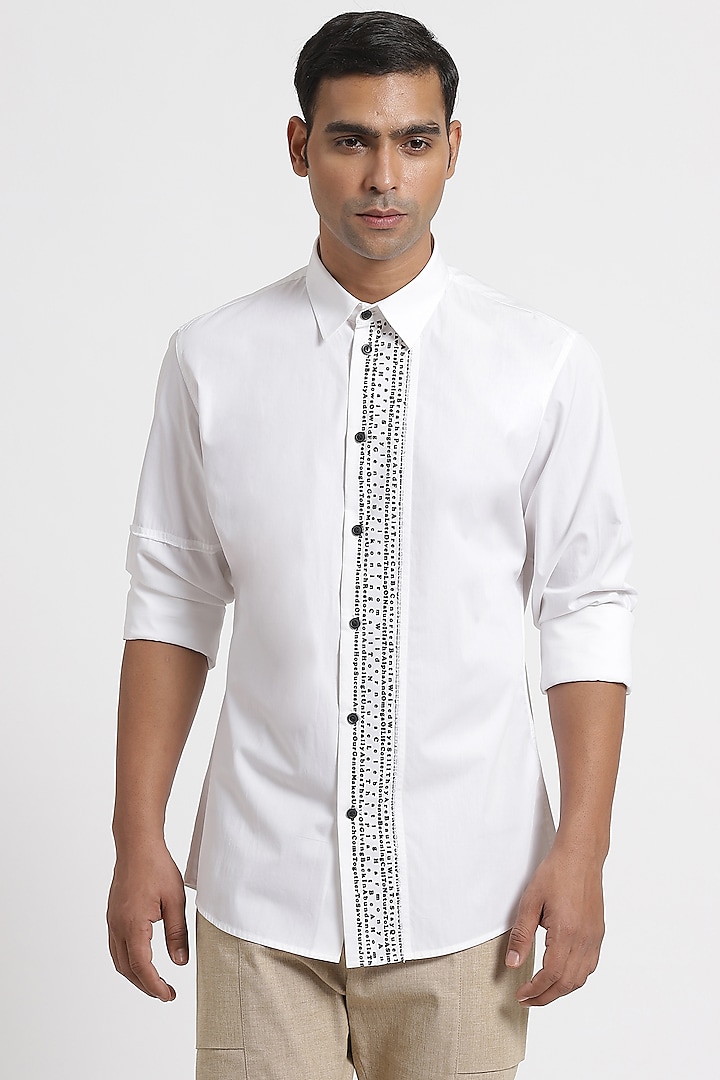White Printed Shirt In Cotton by Genes Lecoanet Hemant Men