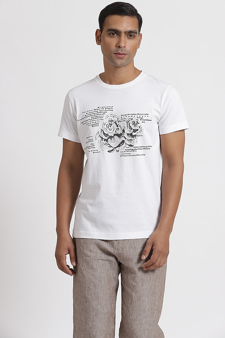 White Rose Printed T-Shirt by Genes Lecoanet Hemant Men