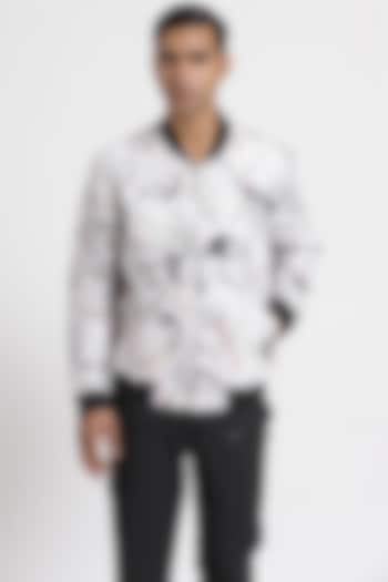 White Floral Printed Bomber Jacket by Genes Lecoanet Hemant Men