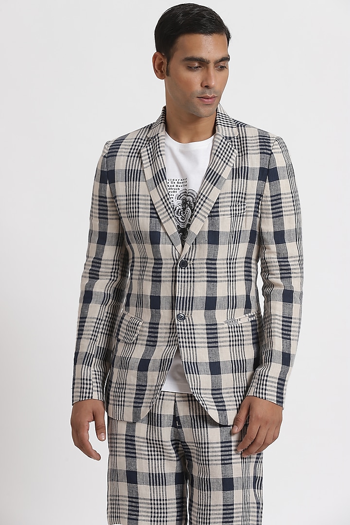 White Checkered Jacket by Genes Lecoanet Hemant Men