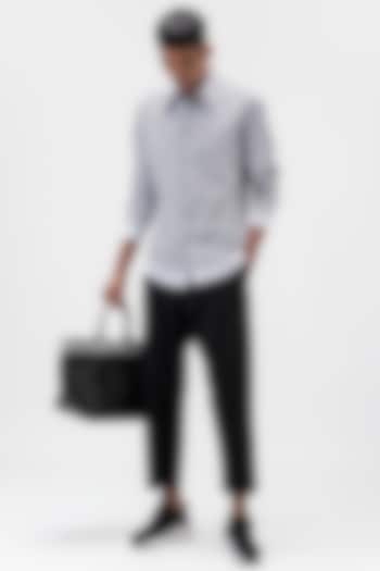 White & Black Cotton Poplin Printed Party Wear Shirt by Genes Lecoanet Hemant Men at Pernia's Pop Up Shop