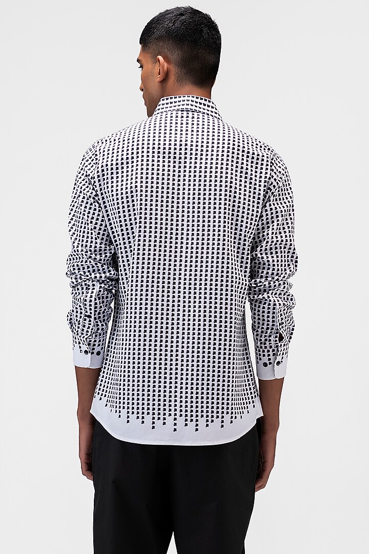White & Black Cotton Poplin Printed Party Wear Shirt by Genes Lecoanet Hemant Men at Pernia's Pop Up Shop