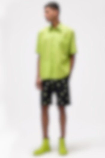 Lime Green Cotton Poplin Summer Shirt by Genes Lecoanet Hemant Men at Pernia's Pop Up Shop