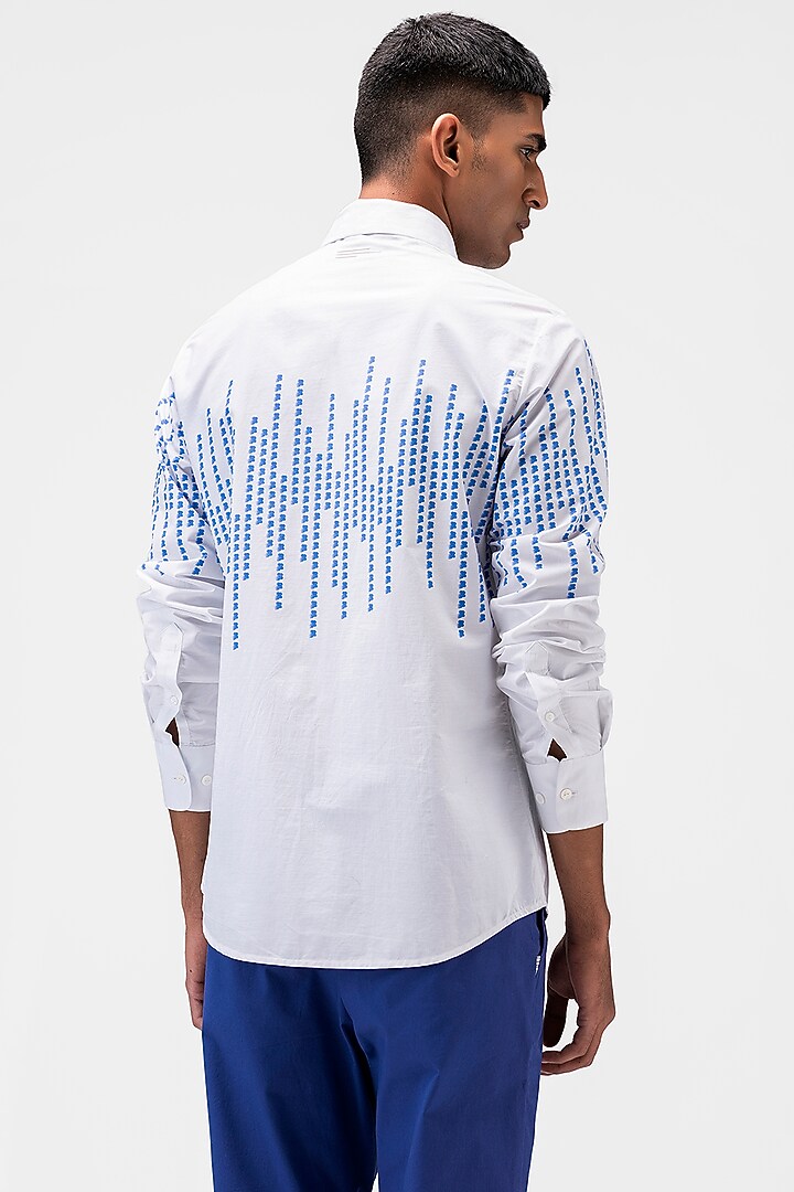 White Cotton Poplin Printed Party Wear Shirt by Genes Lecoanet Hemant Men at Pernia's Pop Up Shop