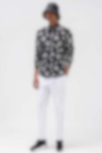 Black Cotton Poplin Printed Party Wear Shirt by Genes Lecoanet Hemant Men at Pernia's Pop Up Shop