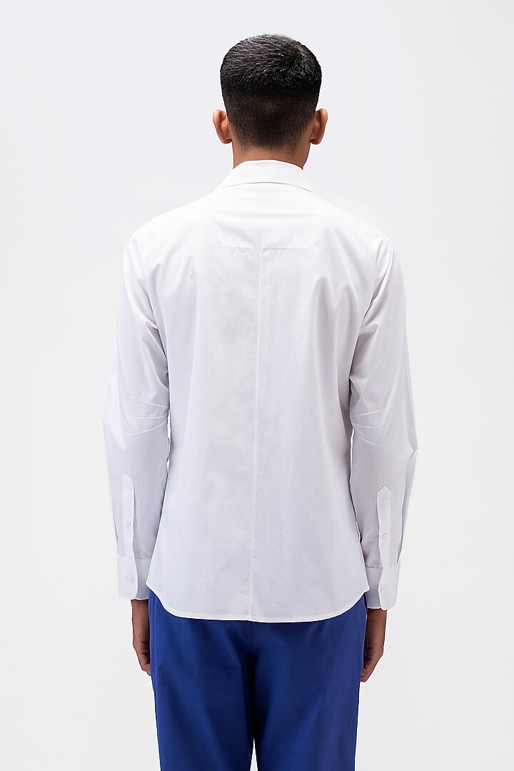 White Cotton Poplin Printed Party Wear Shirt by Genes Lecoanet Hemant Men at Pernia's Pop Up Shop