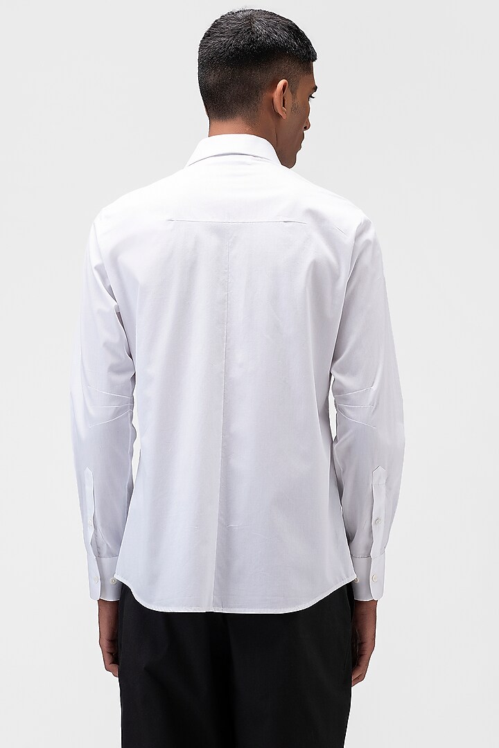 White Cotton Poplin Printed Party Wear Shirt by Genes Lecoanet Hemant Men at Pernia's Pop Up Shop
