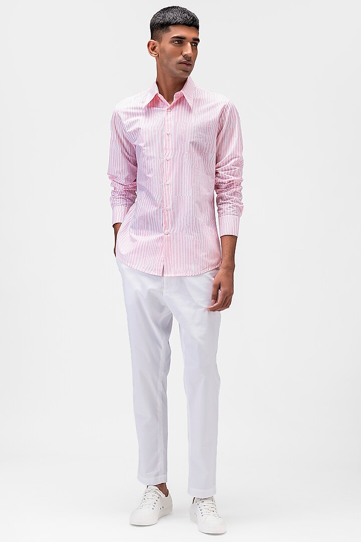 Pink Cotton Poplin Printed Party Wear Shirt by Genes Lecoanet Hemant Men at Pernia's Pop Up Shop