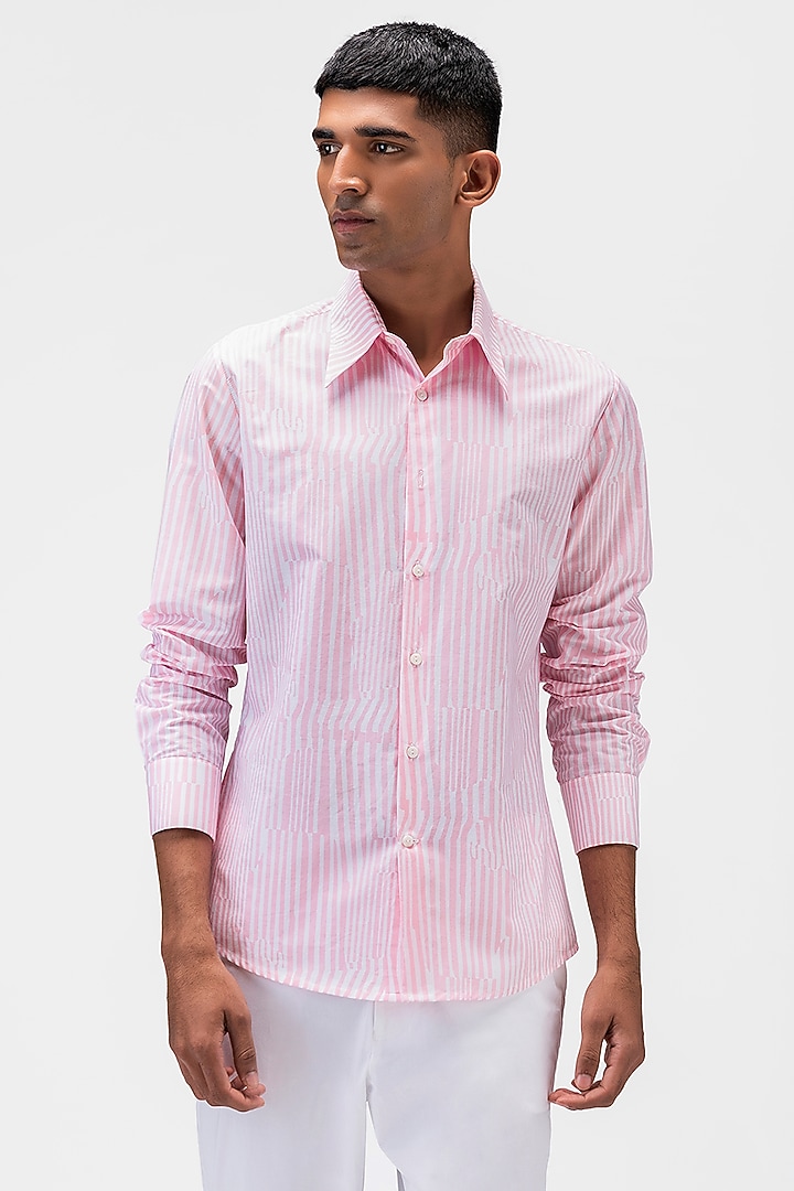 Pink Cotton Poplin Printed Party Wear Shirt by Genes Lecoanet Hemant Men at Pernia's Pop Up Shop