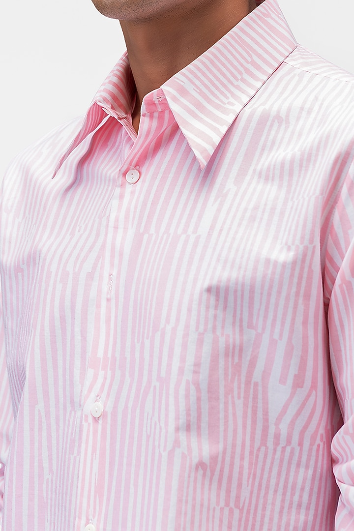 Pink Cotton Poplin Printed Party Wear Shirt by Genes Lecoanet Hemant Men at Pernia's Pop Up Shop