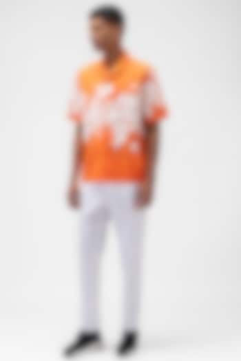Orange Cotton Poplin Printed Summer Shirt by Genes Lecoanet Hemant Men at Pernia's Pop Up Shop