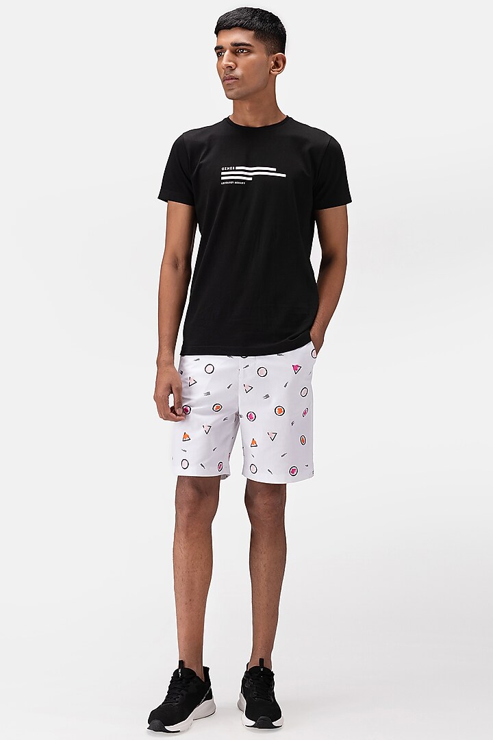White Cotton Twill Printed Shorts by Genes Lecoanet Hemant Men at Pernia's Pop Up Shop