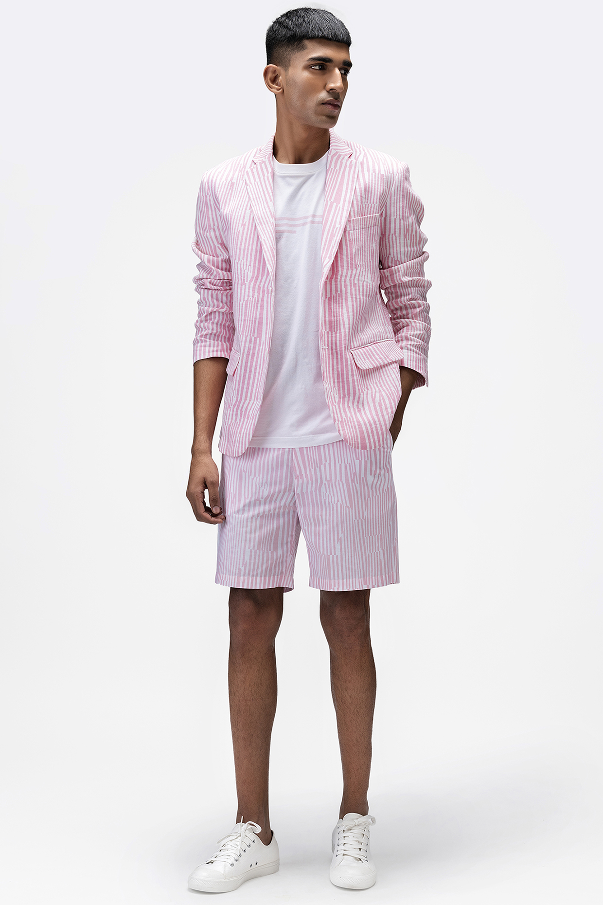 Pink Cotton Poplin Printed Shorts by Genes Lecoanet Hemant Men