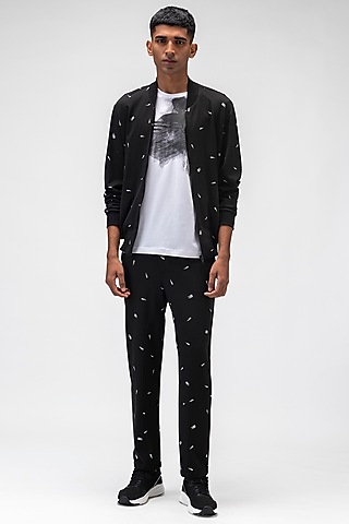Black Double Jersey Printed Joggers by Genes Lecoanet Hemant Men
