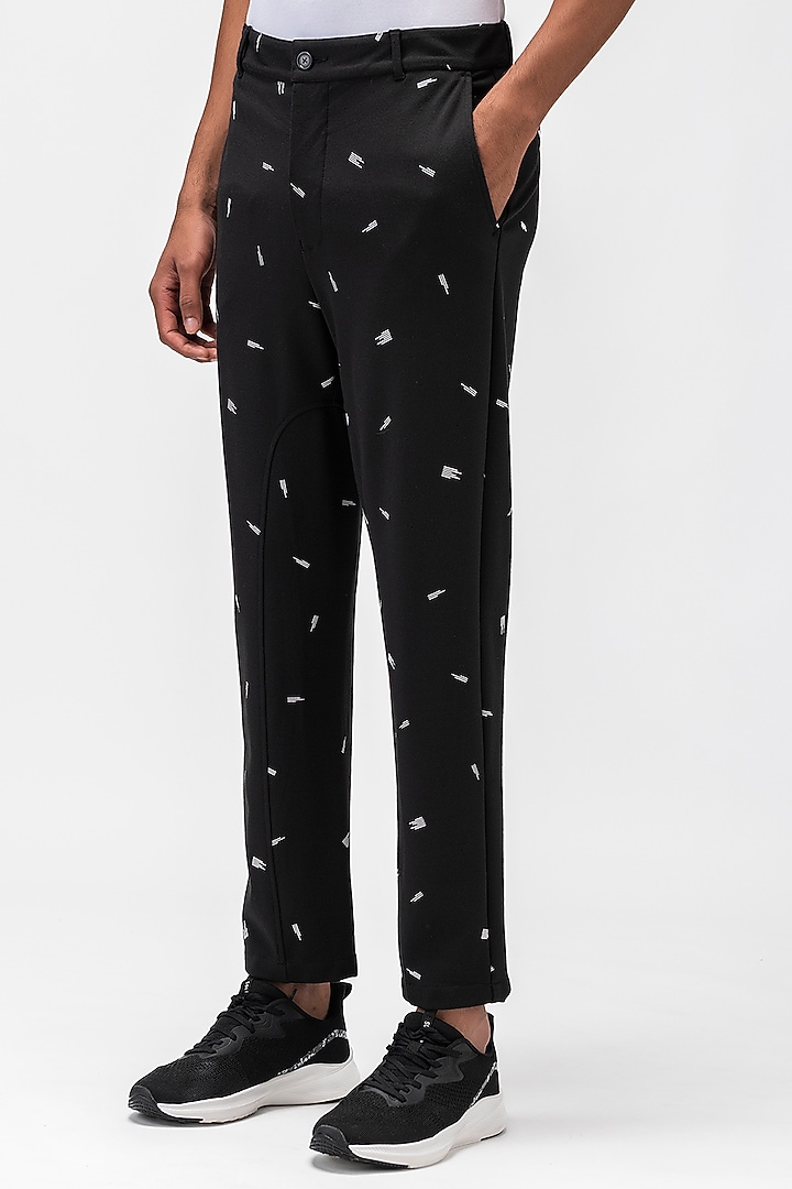 Black Double Jersey Printed Joggers by Genes Lecoanet Hemant Men at Pernia's Pop Up Shop