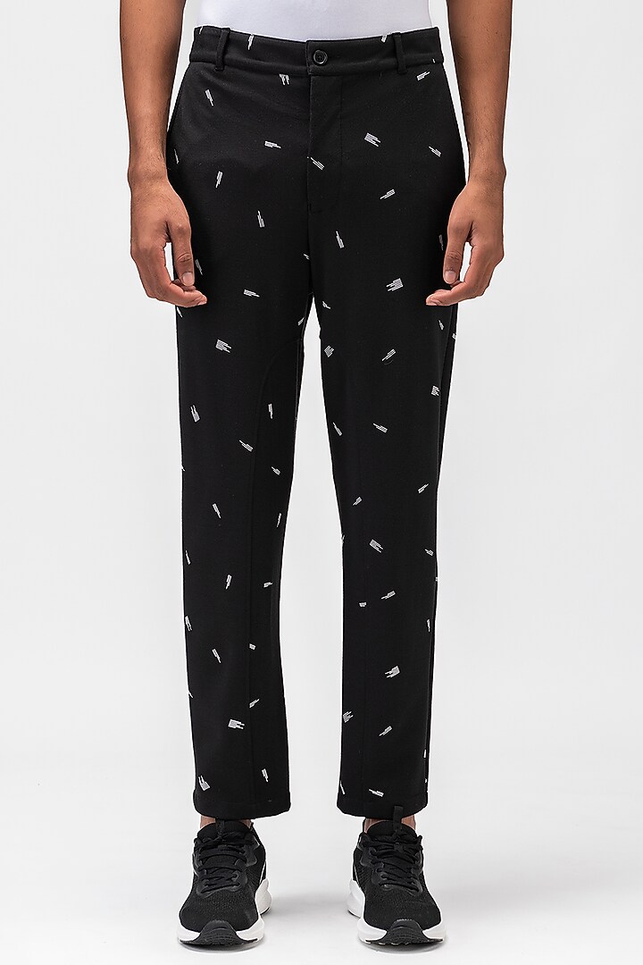 Black Double Jersey Printed Joggers by Genes Lecoanet Hemant Men at Pernia's Pop Up Shop