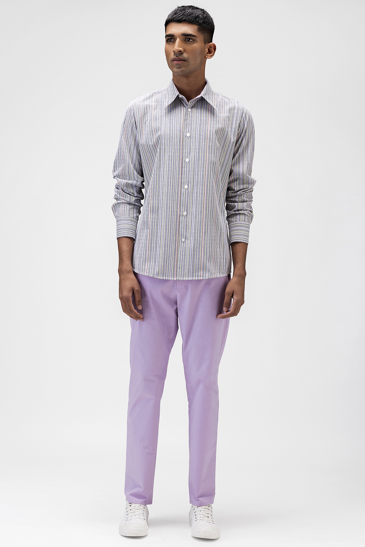 Lilac Cotton Twill Trousers by Genes Lecoanet Hemant Men