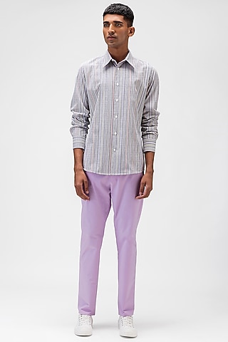Lilac Cotton Twill Trousers by Genes Lecoanet Hemant Men