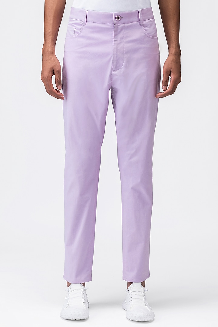 Lilac Cotton Twill Trousers by Genes Lecoanet Hemant Men at Pernia's Pop Up Shop