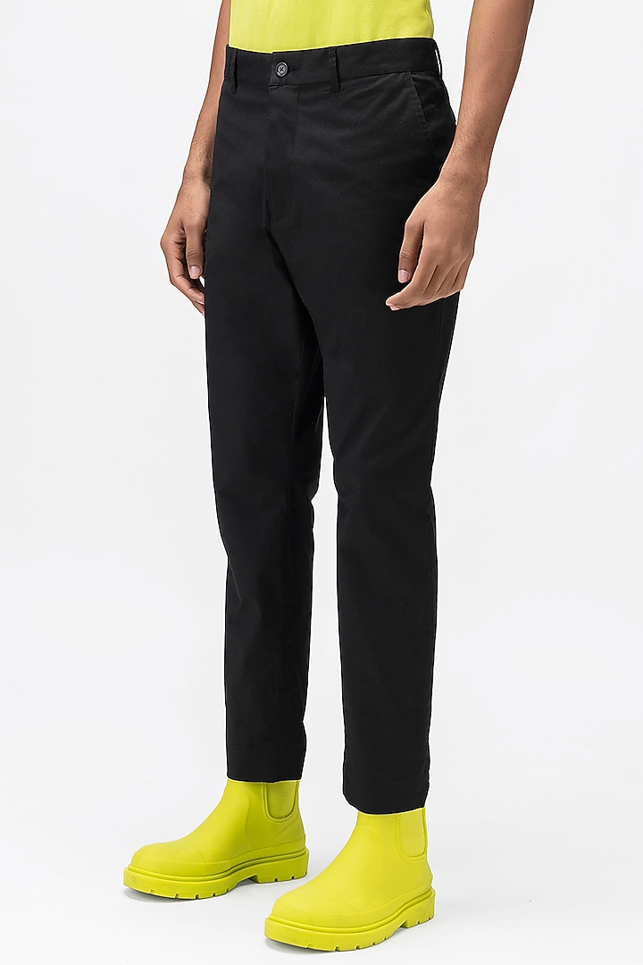 Black Cotton Twill Printed Trousers by Genes Lecoanet Hemant Men at Pernia's Pop Up Shop