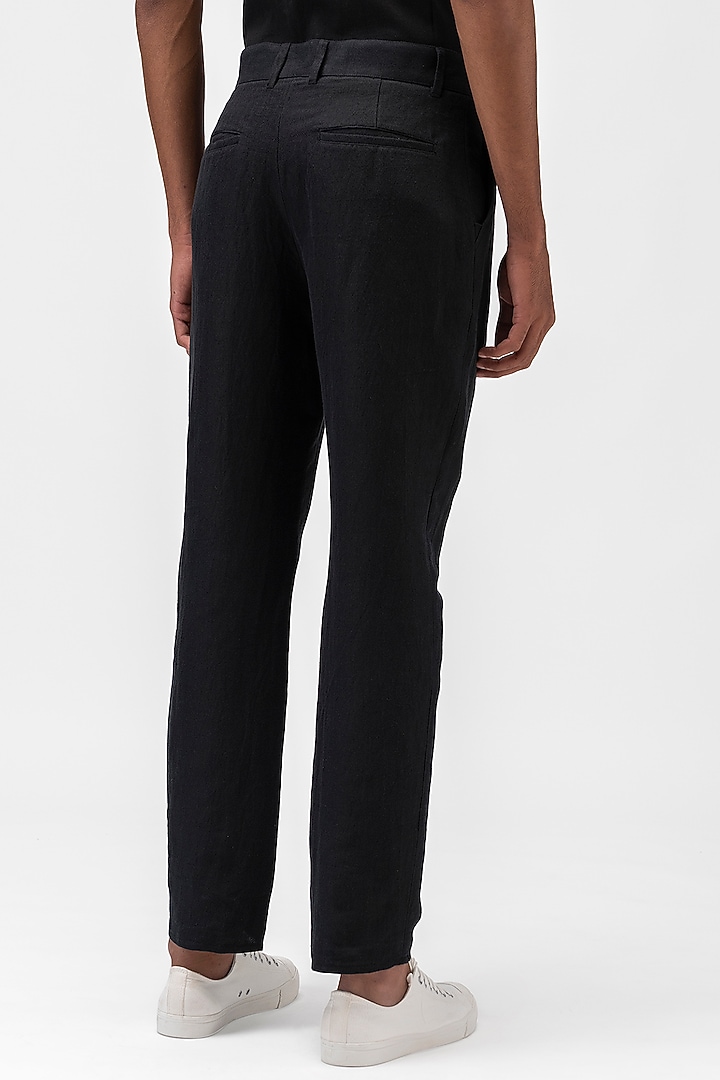 Black Linen Herringbone Trousers by Genes Lecoanet Hemant Men at Pernia's Pop Up Shop