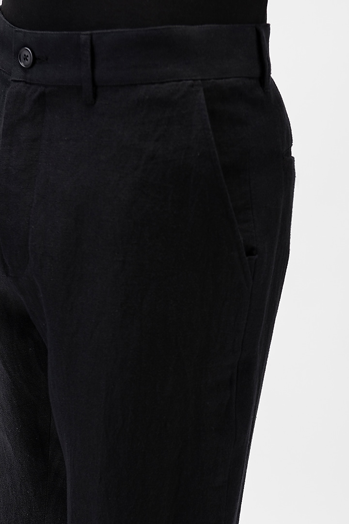 Black Linen Herringbone Trousers by Genes Lecoanet Hemant Men at Pernia's Pop Up Shop