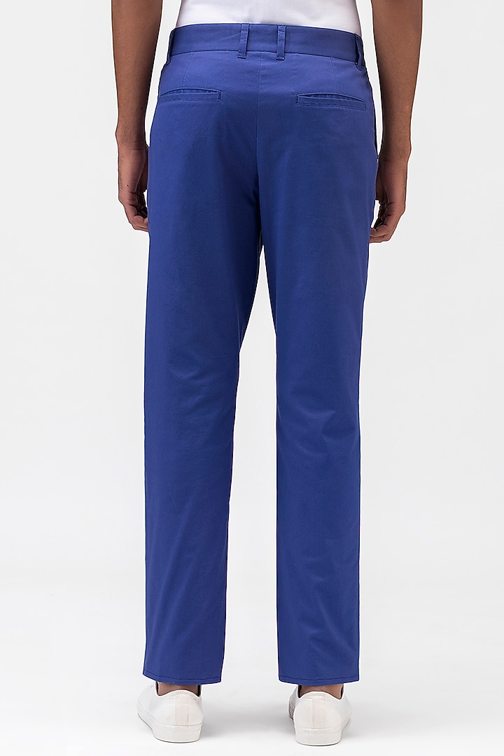 Berry Blue Cotton Twill Trousers by Genes Lecoanet Hemant Men at Pernia's Pop Up Shop