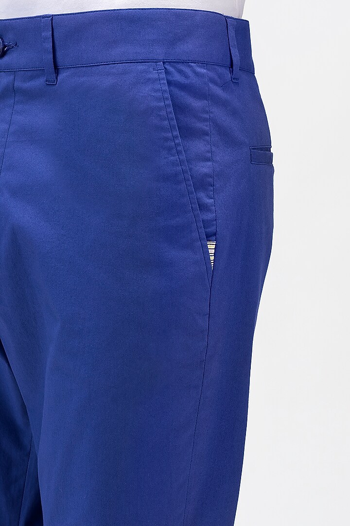 Berry Blue Cotton Twill Trousers by Genes Lecoanet Hemant Men at Pernia's Pop Up Shop
