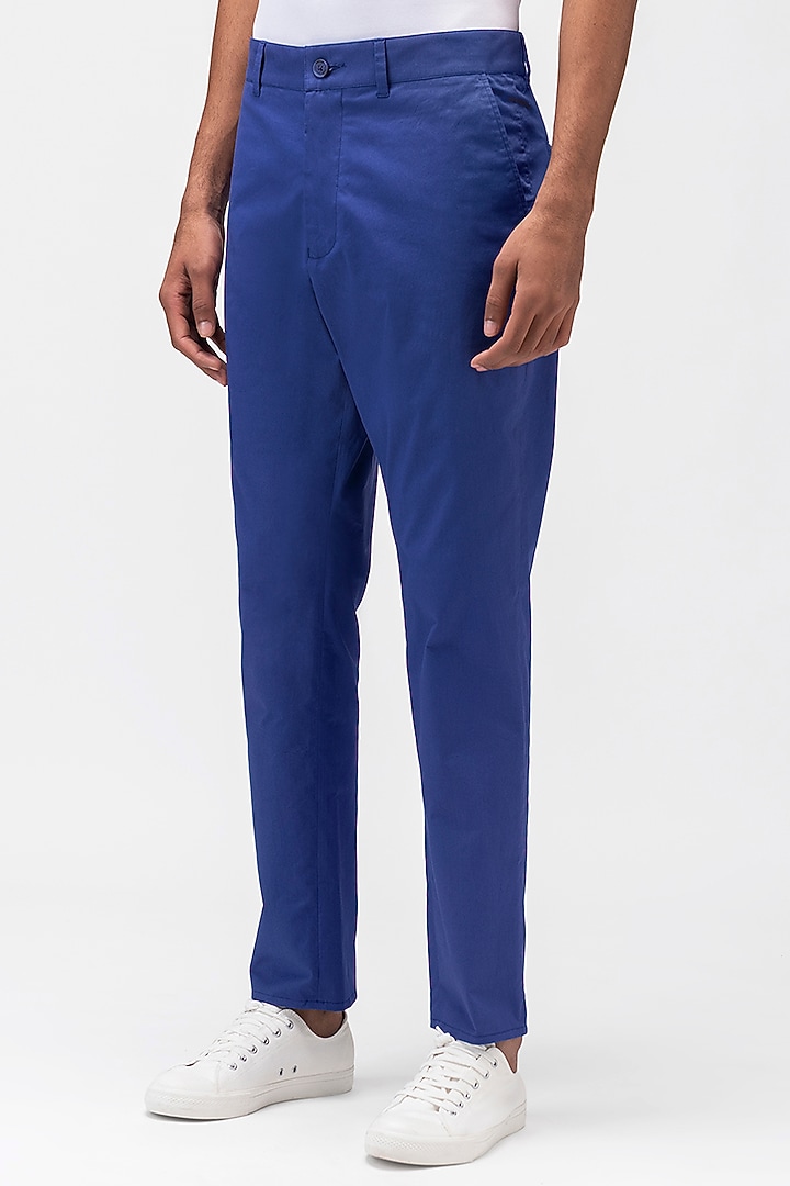 Berry Blue Cotton Twill Trousers by Genes Lecoanet Hemant Men at Pernia's Pop Up Shop