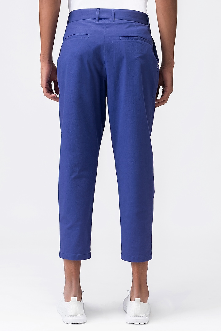 Berry Blue Cotton Twill Trousers by Genes Lecoanet Hemant Men at Pernia's Pop Up Shop