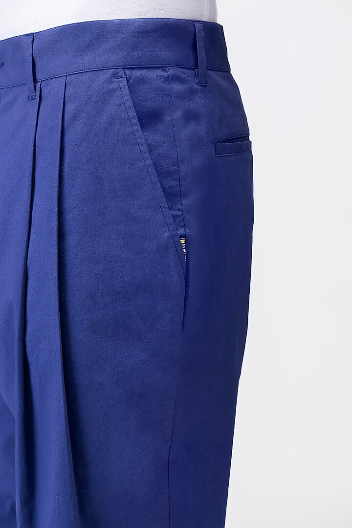 Berry Blue Cotton Twill Trousers by Genes Lecoanet Hemant Men at Pernia's Pop Up Shop