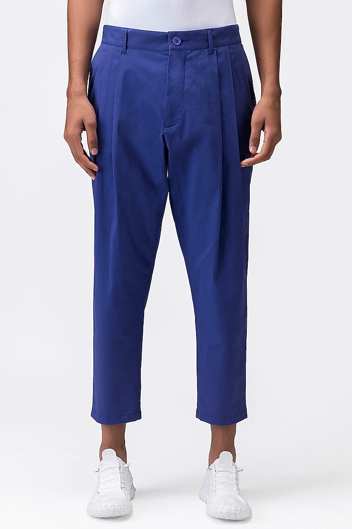 Berry Blue Cotton Twill Trousers by Genes Lecoanet Hemant Men at Pernia's Pop Up Shop