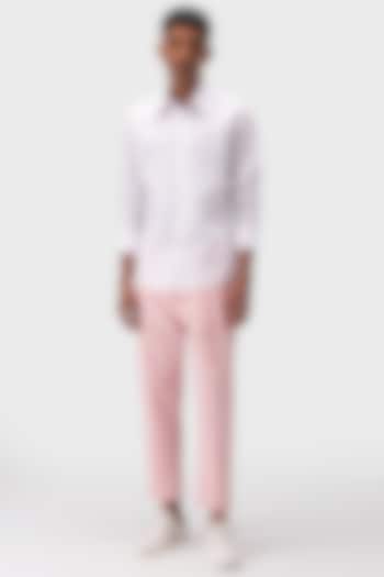 Rose Pink Cotton Twill Trousers by Genes Lecoanet Hemant Men