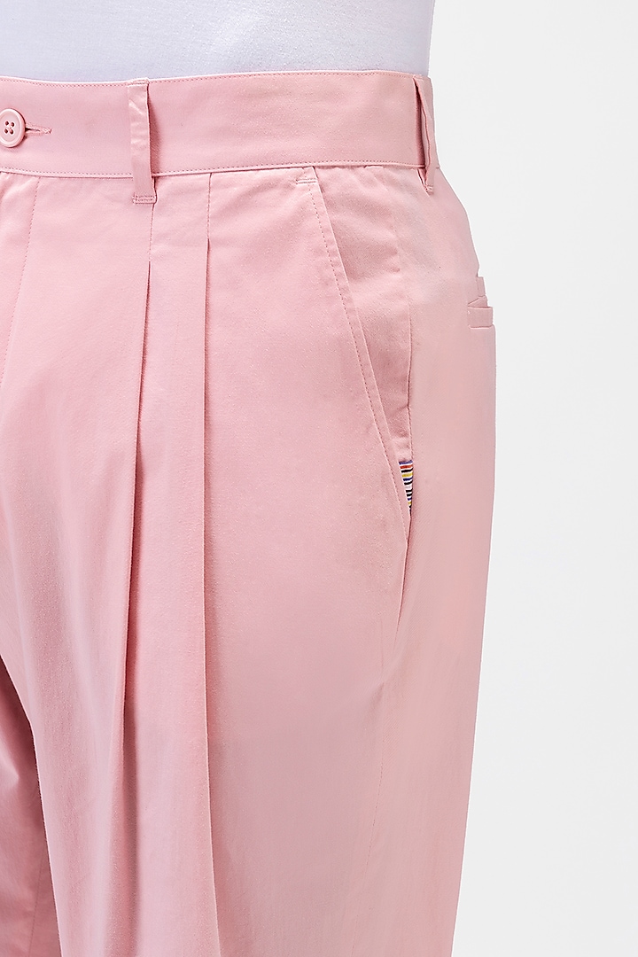 Rose Pink Cotton Twill Trousers by Genes Lecoanet Hemant Men at Pernia's Pop Up Shop