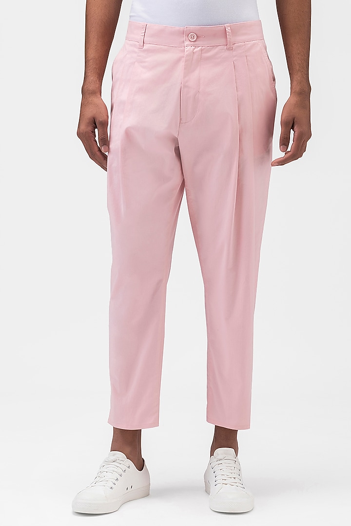 Rose Pink Cotton Twill Trousers by Genes Lecoanet Hemant Men at Pernia's Pop Up Shop