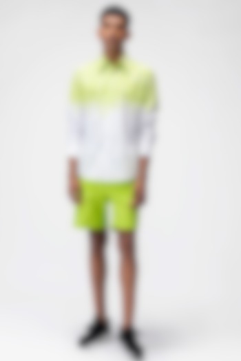 Lime Green Cotton Twill Shorts by Genes Lecoanet Hemant Men