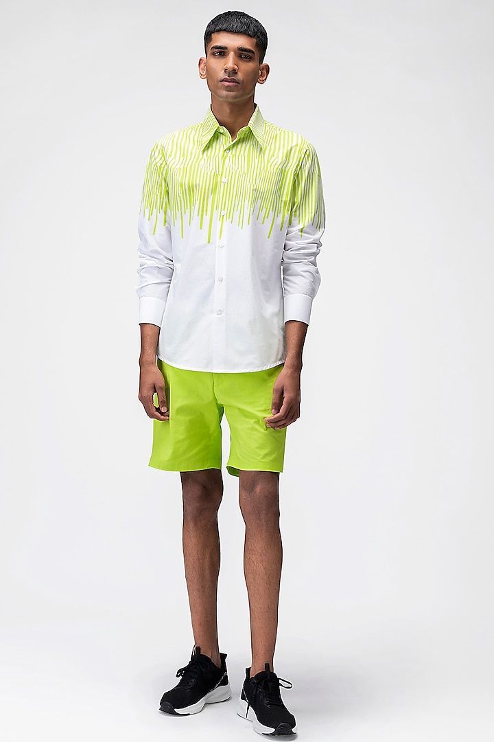 Lime Green Cotton Twill Shorts by Genes Lecoanet Hemant Men