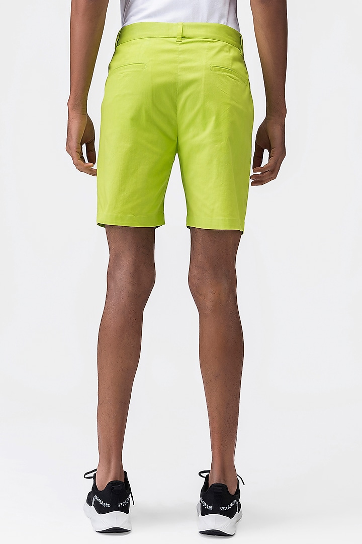 Lime Green Cotton Twill Shorts by Genes Lecoanet Hemant Men at Pernia's Pop Up Shop