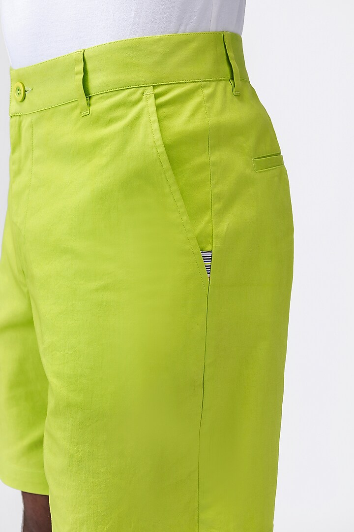 Lime Green Cotton Twill Shorts by Genes Lecoanet Hemant Men at Pernia's Pop Up Shop