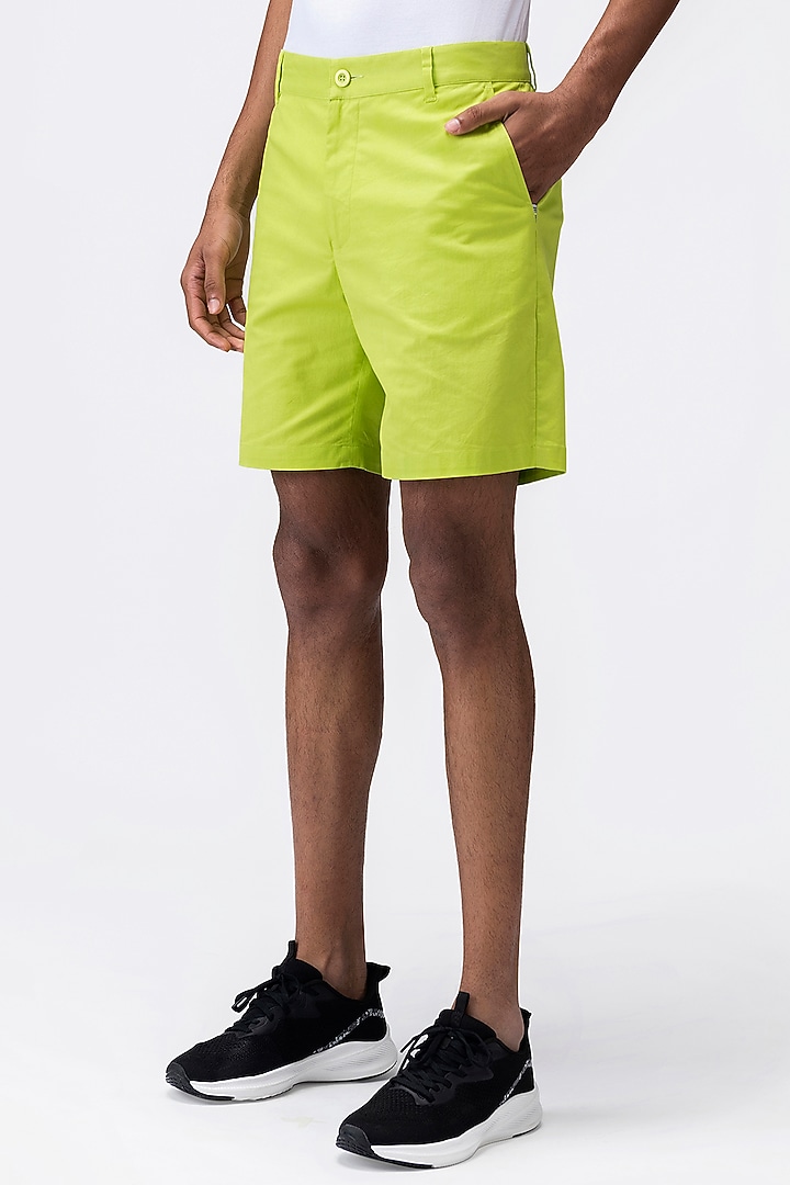 Lime Green Cotton Twill Shorts by Genes Lecoanet Hemant Men at Pernia's Pop Up Shop