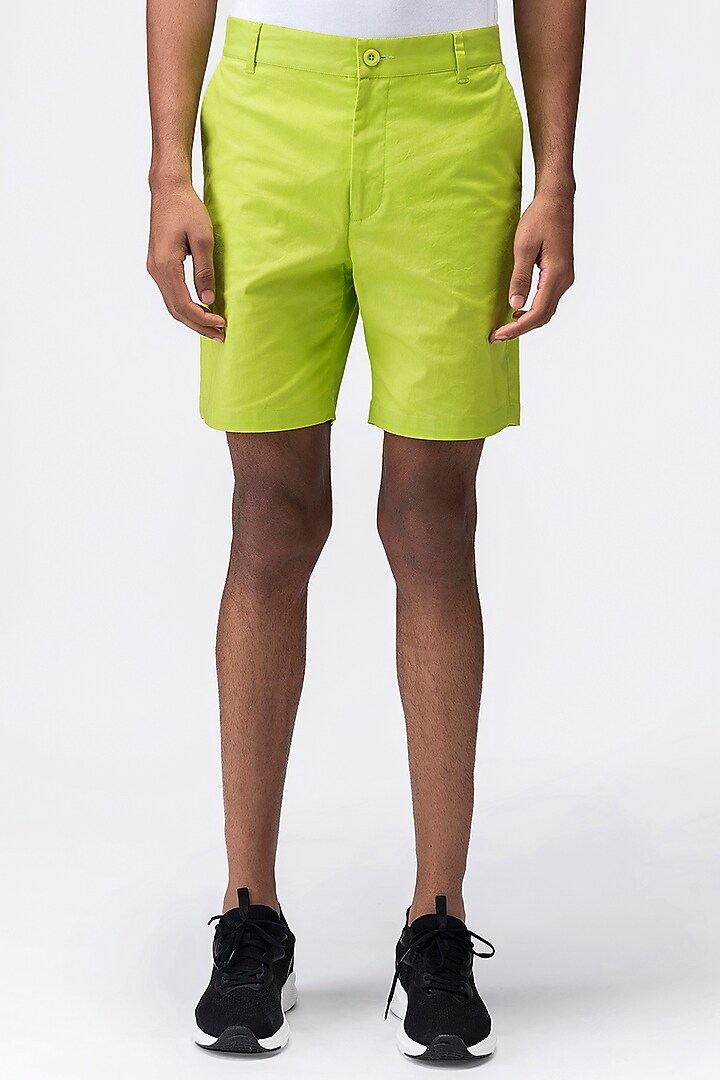 Lime Green Cotton Twill Shorts by Genes Lecoanet Hemant Men at Pernia's Pop Up Shop