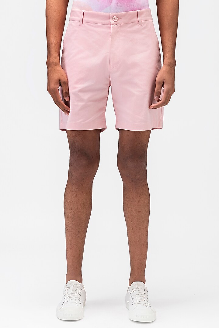 Rose Pink Cotton Twill Shorts by Genes Lecoanet Hemant Men at Pernia's Pop Up Shop