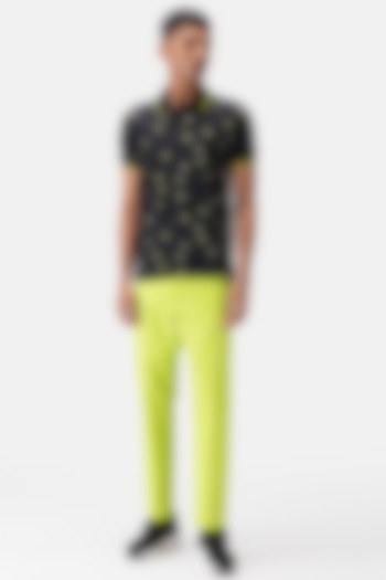 Lime Green Cotton Twill Trousers by Genes Lecoanet Hemant Men