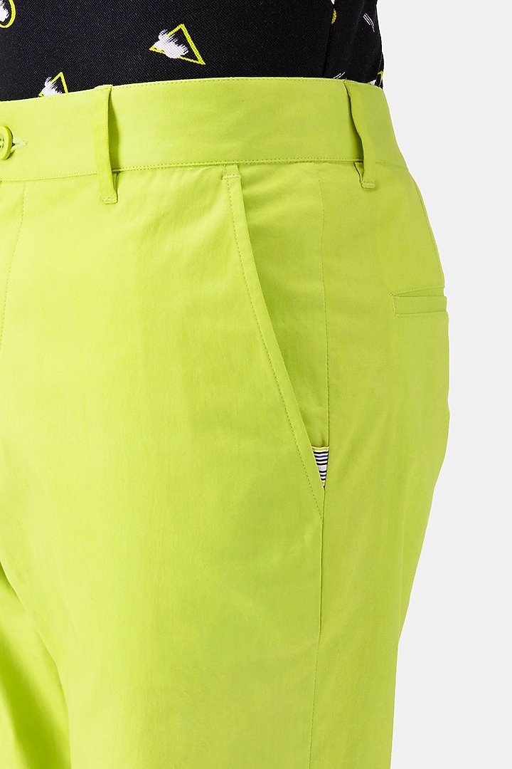 Lime Green Cotton Twill Trousers by Genes Lecoanet Hemant Men at Pernia's Pop Up Shop