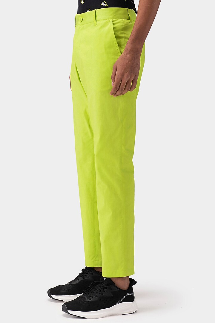 Lime Green Cotton Twill Trousers by Genes Lecoanet Hemant Men at Pernia's Pop Up Shop