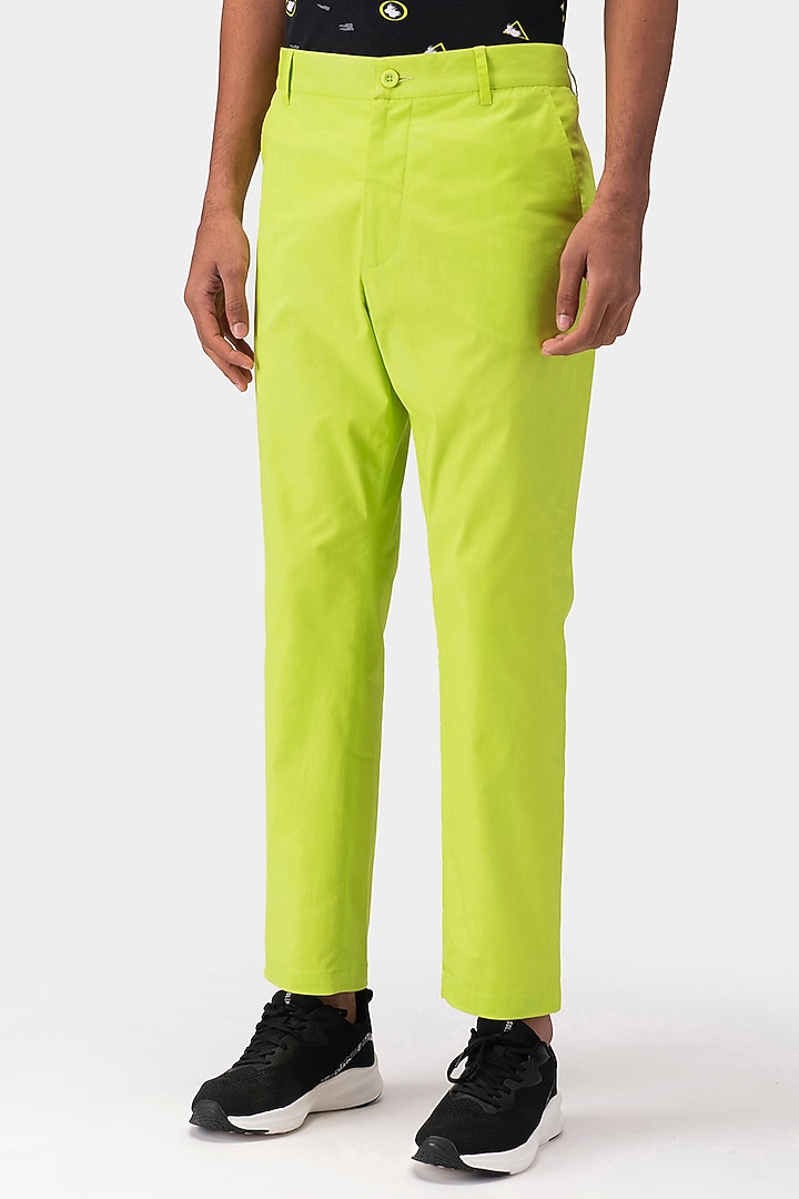Lime Green Cotton Twill Trousers by Genes Lecoanet Hemant Men at Pernia's Pop Up Shop